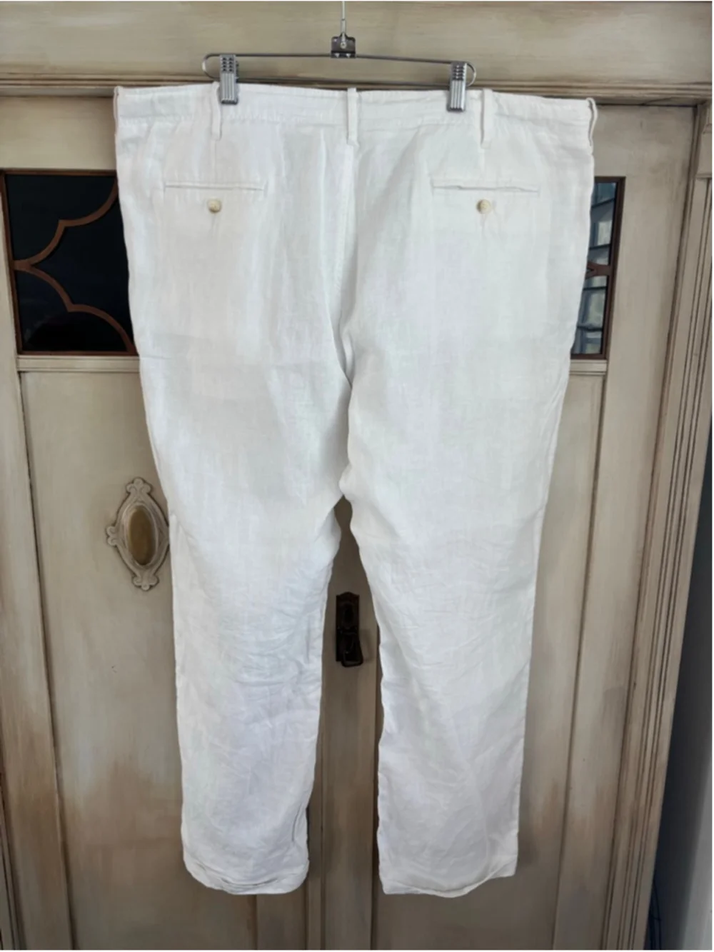 EUC Perry Ellis Mens 100% Linen Bright White Cuffed 40x30 Pants